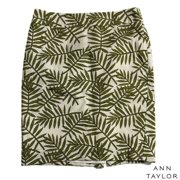 ANN TAYLOR Petite Green Palm Leaf Basket Weave Skirt - Size 00 - Picture 1 of 10